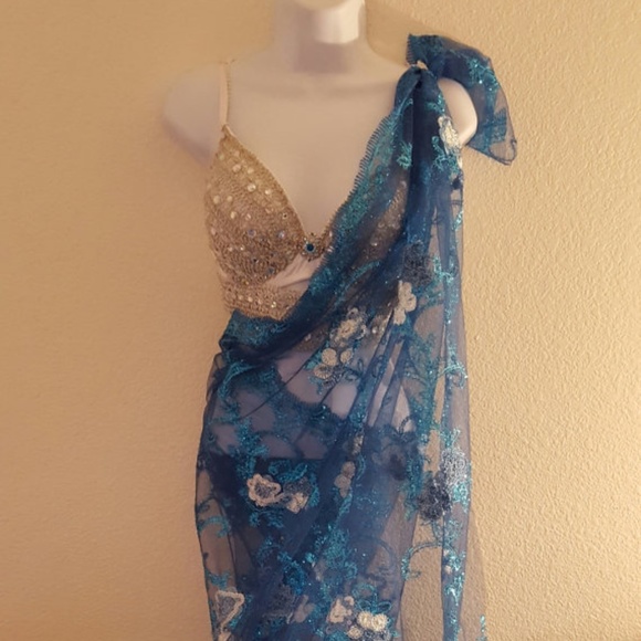 Blue Embroidered Lace Saree & Bralette Wedding Set